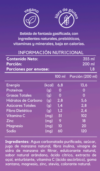 Bebida Prebiótica sabor Arándano & Açai