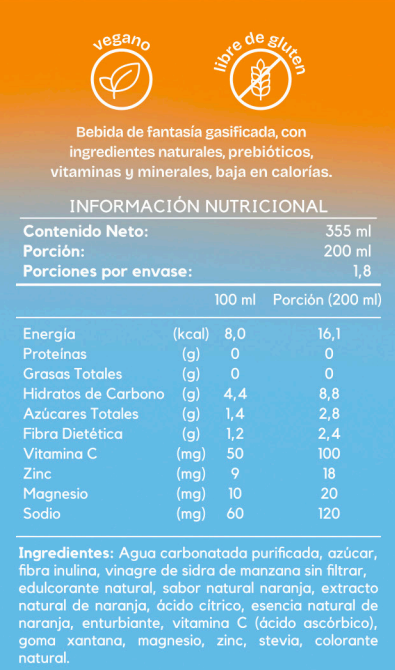 Bebida Prebiótica sabor Naranja