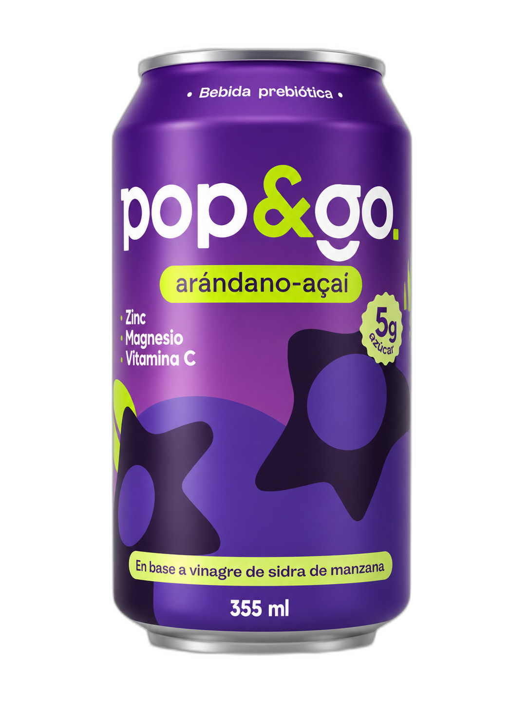 Lata Pop&Go bebida prebiótica sabor arándano y açai 355 ml